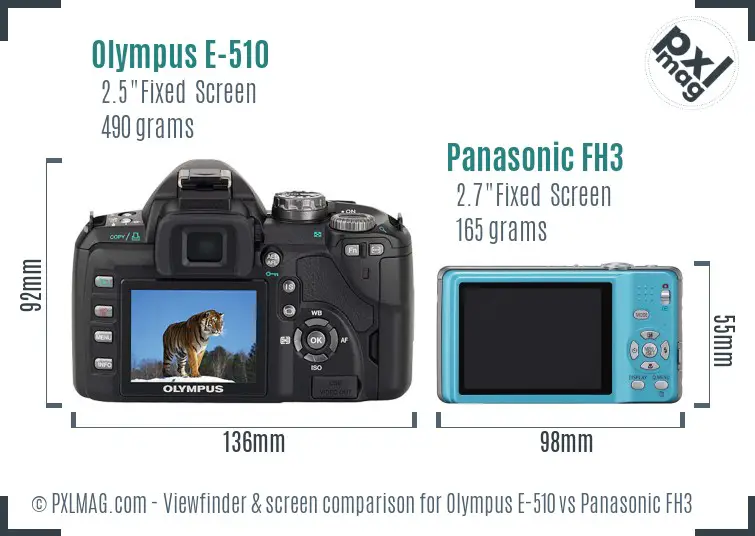 Olympus E-510 vs Panasonic FH3 Screen and Viewfinder comparison