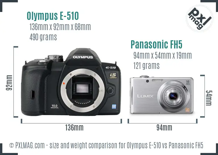 Olympus E-510 vs Panasonic FH5 size comparison