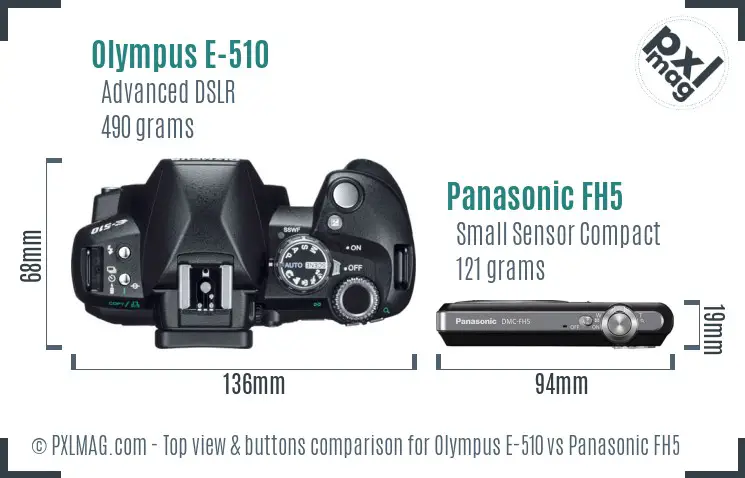 Olympus E-510 vs Panasonic FH5 top view buttons comparison