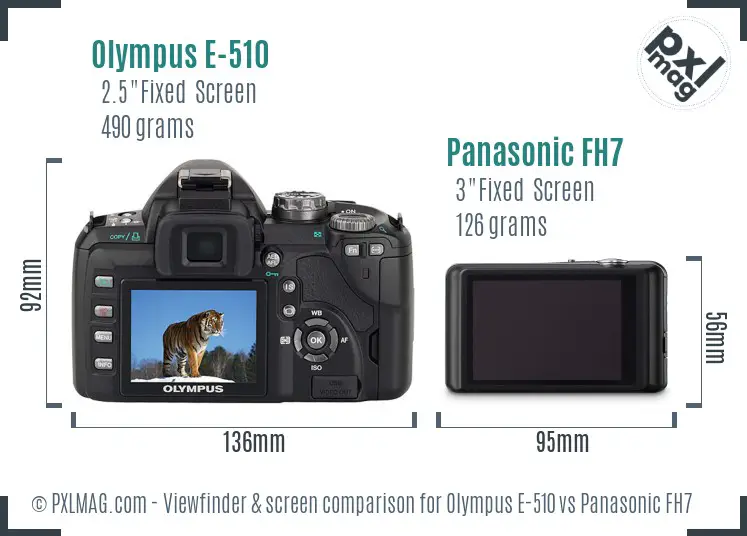 Olympus E-510 vs Panasonic FH7 Screen and Viewfinder comparison