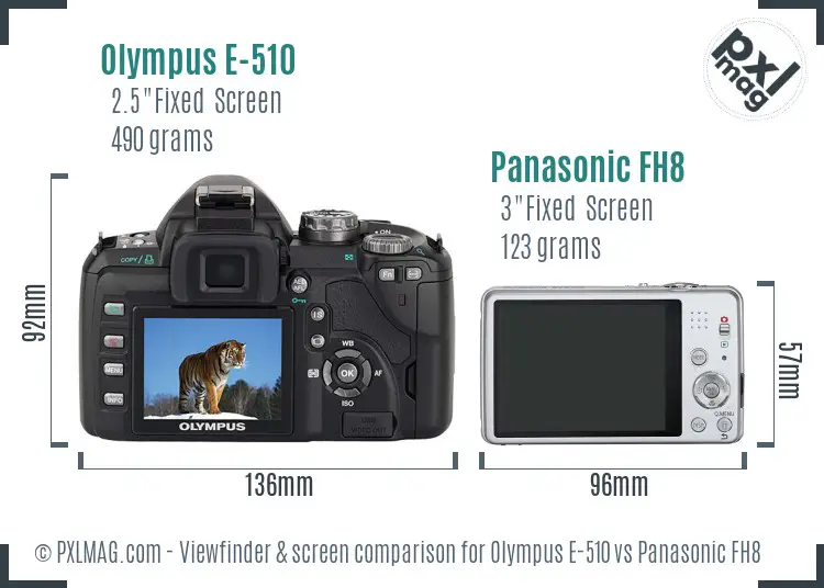 Olympus E-510 vs Panasonic FH8 Screen and Viewfinder comparison