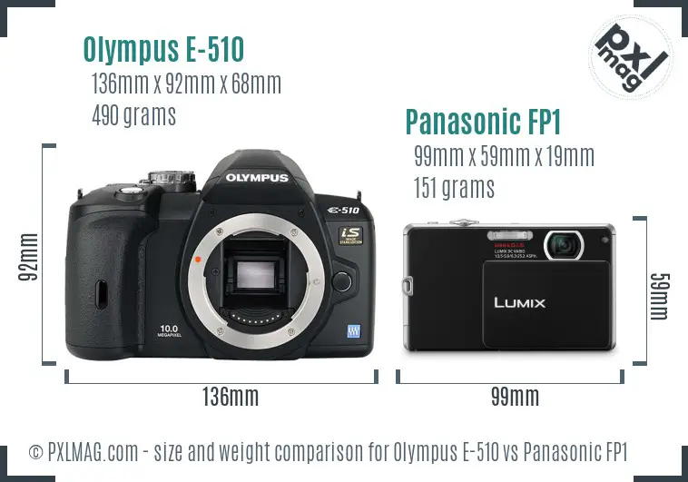 Olympus E-510 vs Panasonic FP1 size comparison