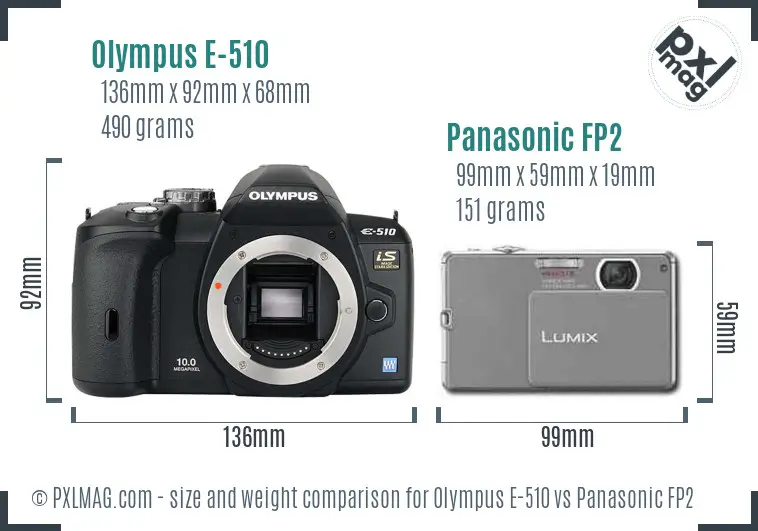 Olympus E-510 vs Panasonic FP2 size comparison