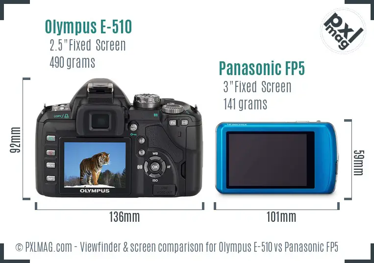 Olympus E-510 vs Panasonic FP5 Screen and Viewfinder comparison