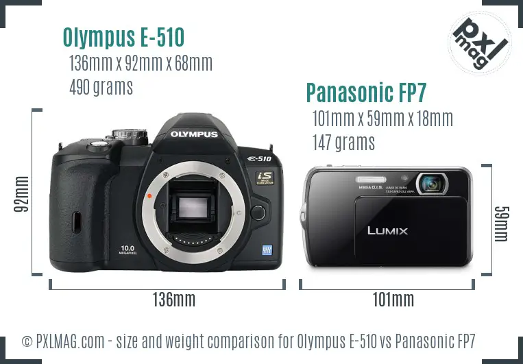 Olympus E-510 vs Panasonic FP7 size comparison