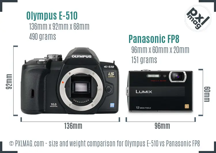 Olympus E-510 vs Panasonic FP8 size comparison