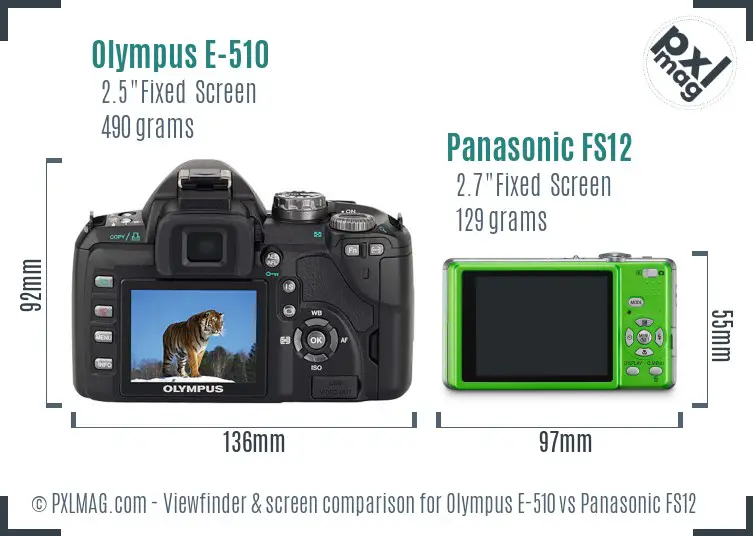Olympus E-510 vs Panasonic FS12 Screen and Viewfinder comparison