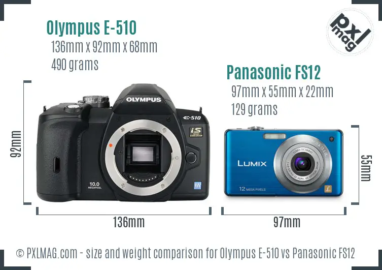 Olympus E-510 vs Panasonic FS12 size comparison