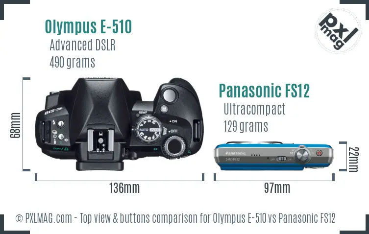 Olympus E-510 vs Panasonic FS12 top view buttons comparison