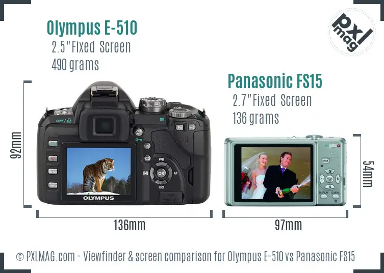 Olympus E-510 vs Panasonic FS15 Screen and Viewfinder comparison