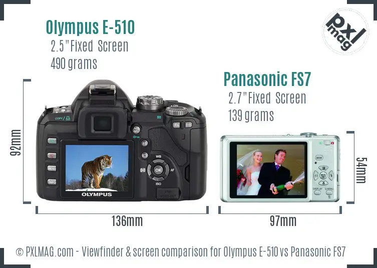 Olympus E-510 vs Panasonic FS7 Screen and Viewfinder comparison