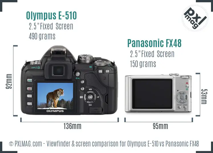 Olympus E-510 vs Panasonic FX48 Screen and Viewfinder comparison