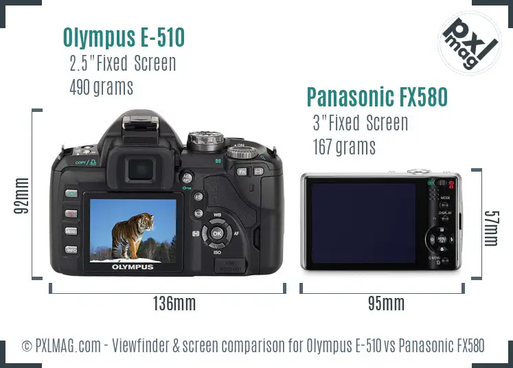Olympus E-510 vs Panasonic FX580 Screen and Viewfinder comparison
