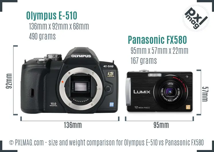Olympus E-510 vs Panasonic FX580 size comparison