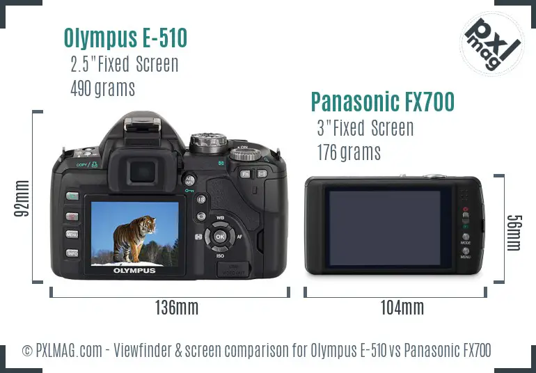 Olympus E-510 vs Panasonic FX700 Screen and Viewfinder comparison