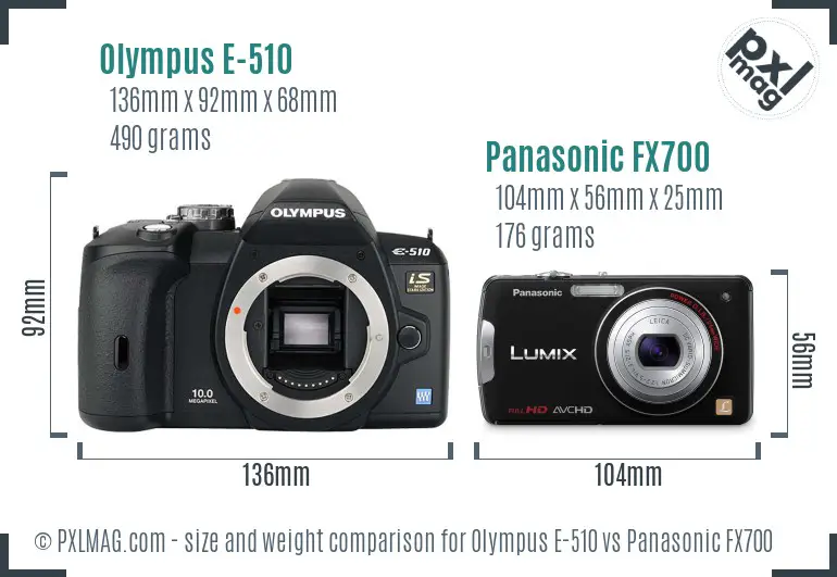 Olympus E-510 vs Panasonic FX700 size comparison