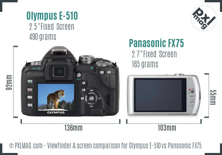 Olympus E-510 vs Panasonic FX75 Screen and Viewfinder comparison