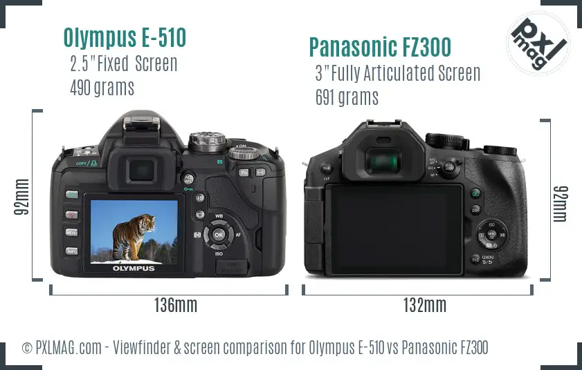 Olympus E-510 vs Panasonic FZ300 Screen and Viewfinder comparison