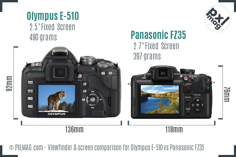Olympus E-510 vs Panasonic FZ35 Screen and Viewfinder comparison