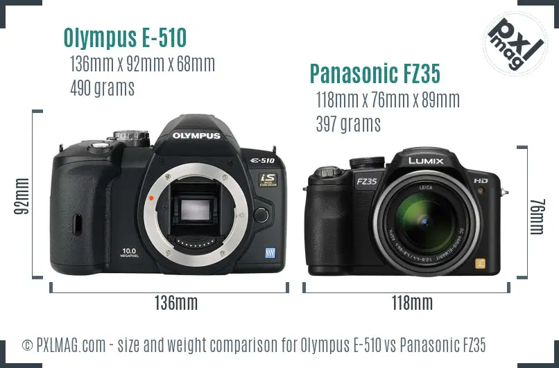 Olympus E-510 vs Panasonic FZ35 size comparison