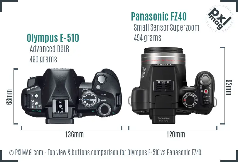 Olympus E-510 vs Panasonic FZ40 top view buttons comparison