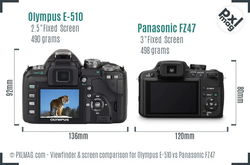Olympus E-510 vs Panasonic FZ47 Screen and Viewfinder comparison