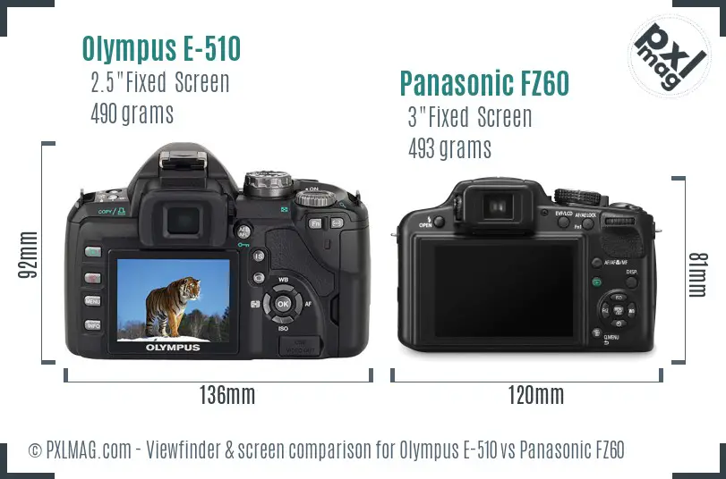 Olympus E-510 vs Panasonic FZ60 Screen and Viewfinder comparison