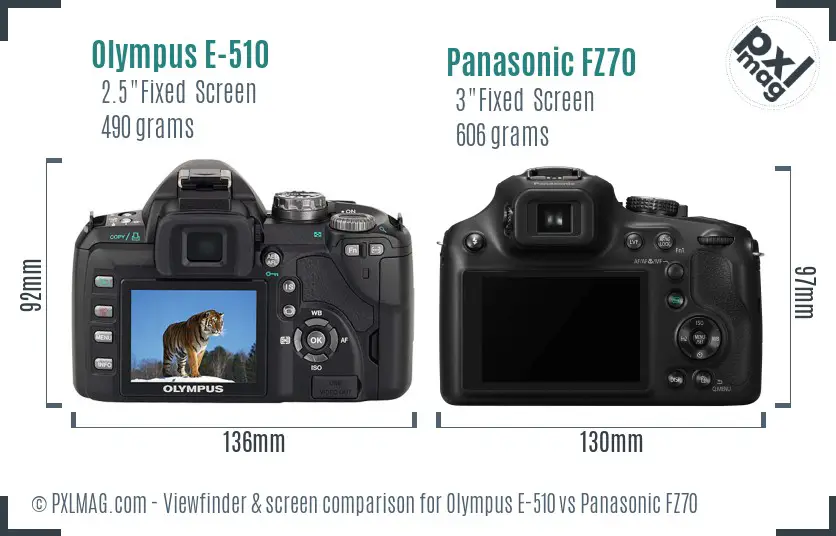 Olympus E-510 vs Panasonic FZ70 Screen and Viewfinder comparison