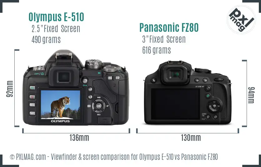Olympus E-510 vs Panasonic FZ80 Screen and Viewfinder comparison