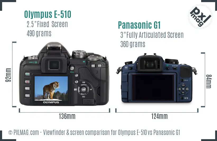 Olympus E-510 vs Panasonic G1 Screen and Viewfinder comparison