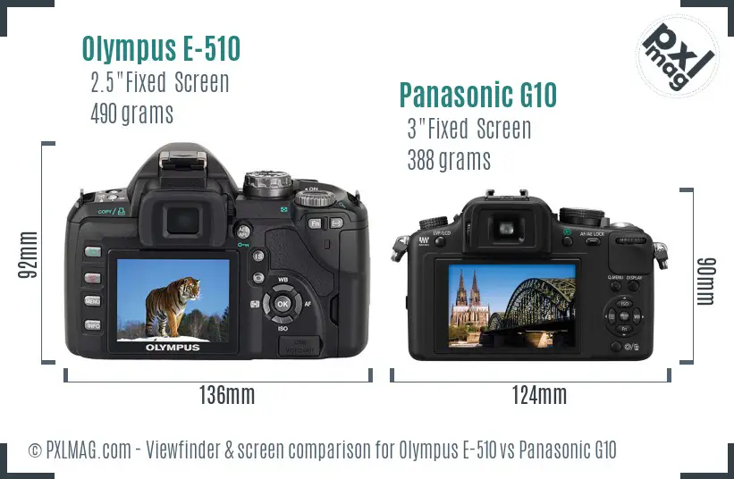Olympus E-510 vs Panasonic G10 Screen and Viewfinder comparison