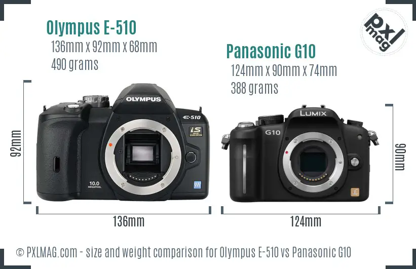 Olympus E-510 vs Panasonic G10 size comparison