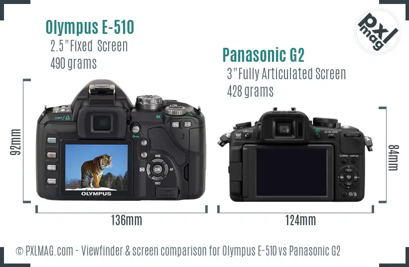 Olympus E-510 vs Panasonic G2 Screen and Viewfinder comparison