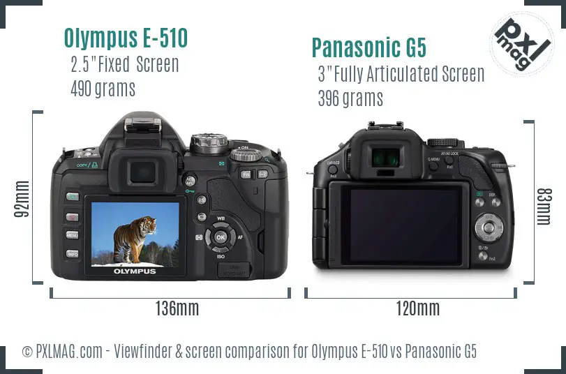 Olympus E-510 vs Panasonic G5 Screen and Viewfinder comparison
