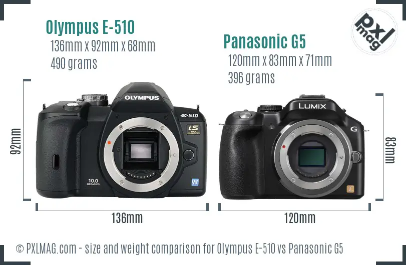 Olympus E-510 vs Panasonic G5 size comparison