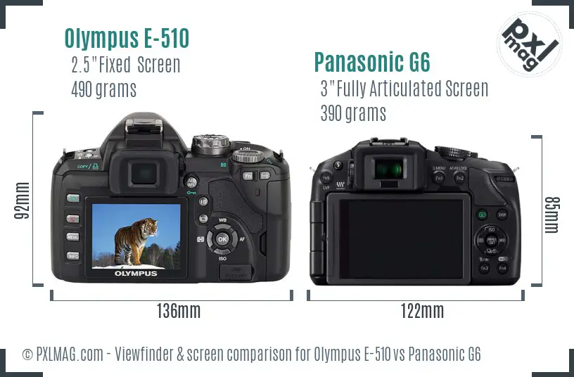 Olympus E-510 vs Panasonic G6 Screen and Viewfinder comparison