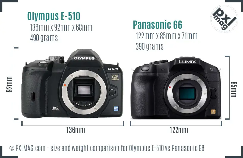 Olympus E-510 vs Panasonic G6 size comparison