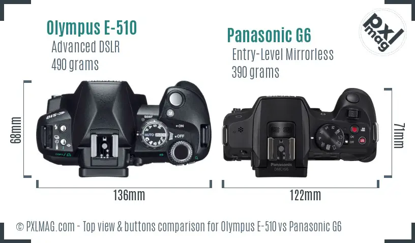 Olympus E-510 vs Panasonic G6 top view buttons comparison