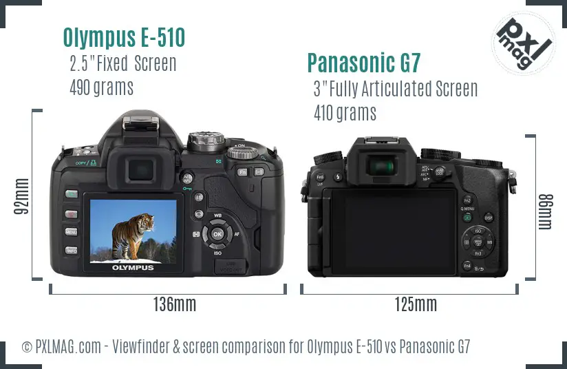 Olympus E-510 vs Panasonic G7 Screen and Viewfinder comparison