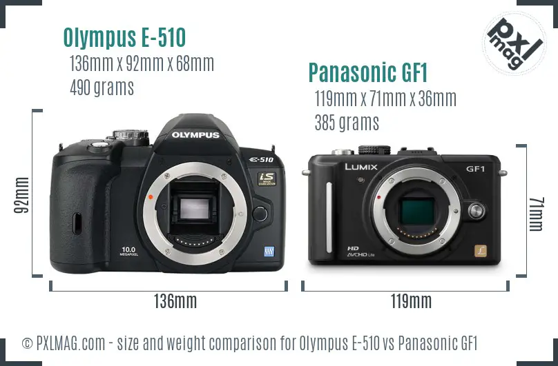 Olympus E-510 vs Panasonic GF1 size comparison