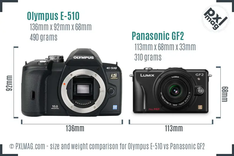 Olympus E-510 vs Panasonic GF2 size comparison