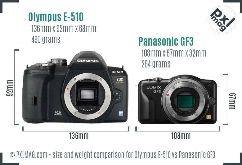 Olympus E-510 vs Panasonic GF3 size comparison