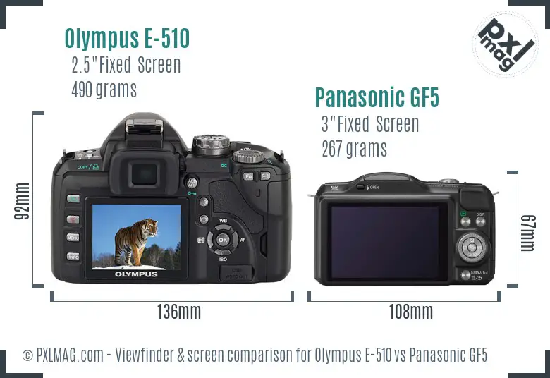 Olympus E-510 vs Panasonic GF5 Screen and Viewfinder comparison