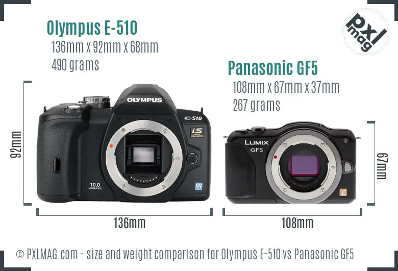 Olympus E-510 vs Panasonic GF5 size comparison