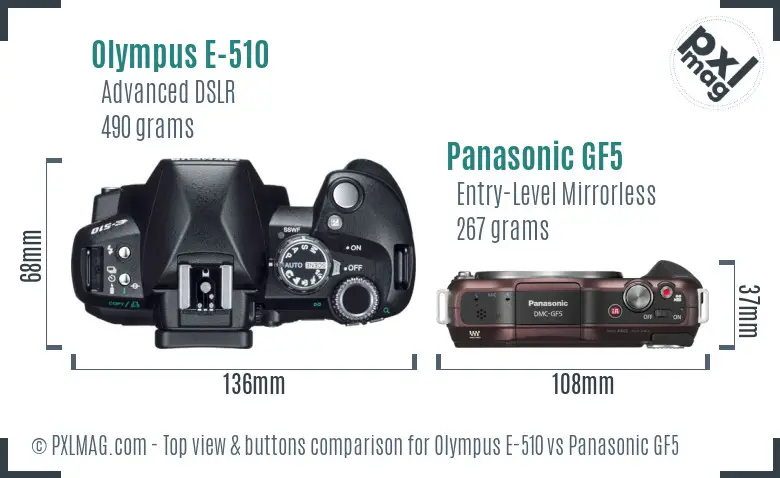 Olympus E-510 vs Panasonic GF5 top view buttons comparison