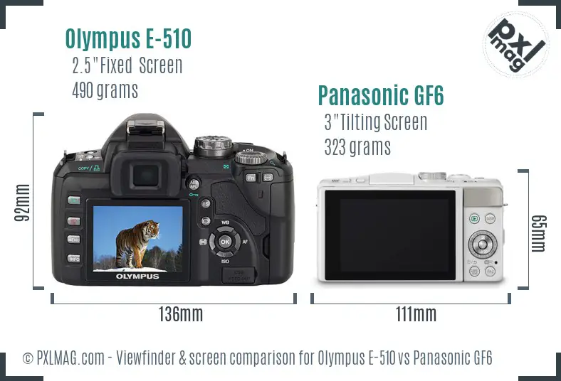 Olympus E-510 vs Panasonic GF6 Screen and Viewfinder comparison