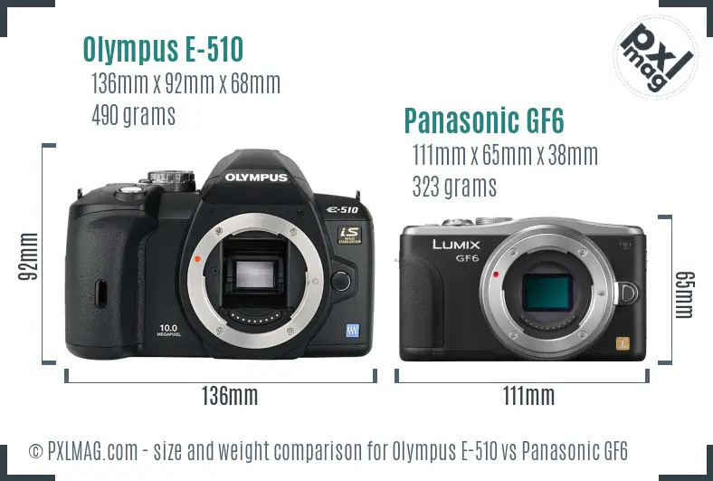 Olympus E-510 vs Panasonic GF6 size comparison