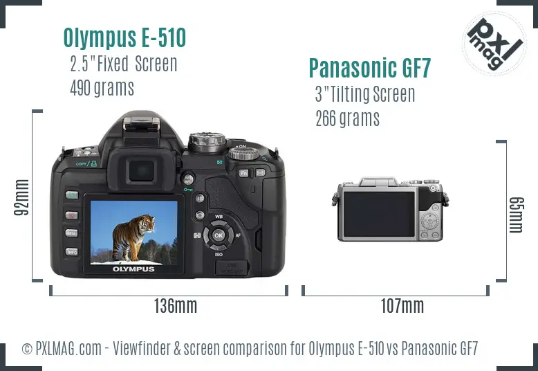Olympus E-510 vs Panasonic GF7 Screen and Viewfinder comparison