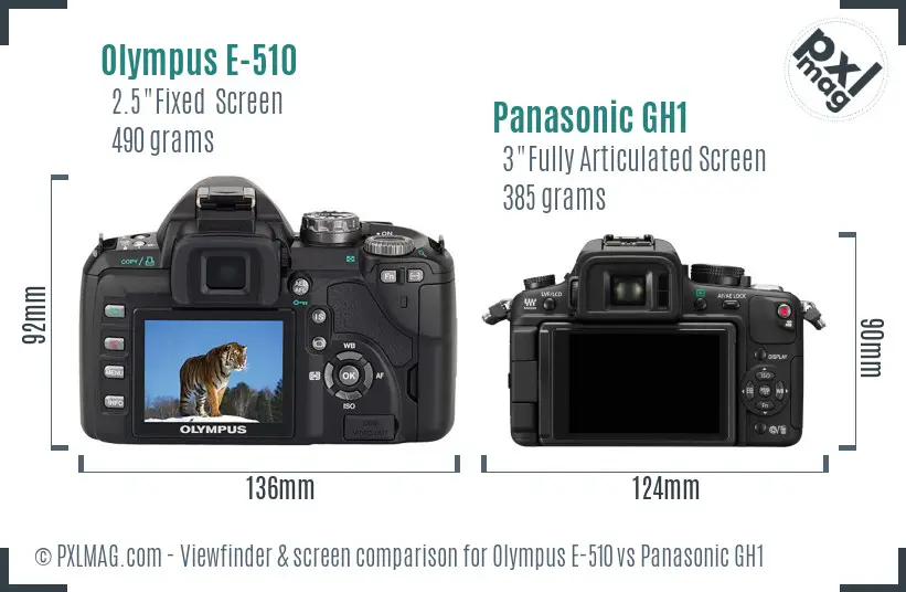 Olympus E-510 vs Panasonic GH1 Screen and Viewfinder comparison