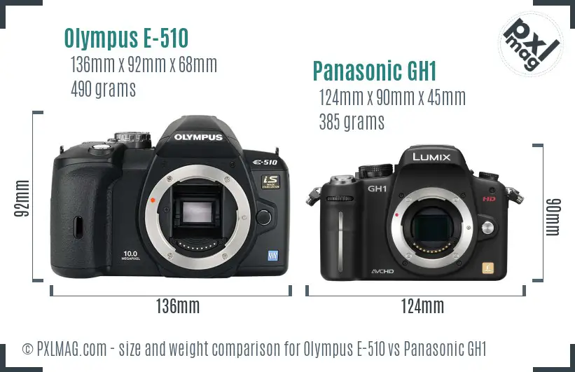 Olympus E-510 vs Panasonic GH1 size comparison